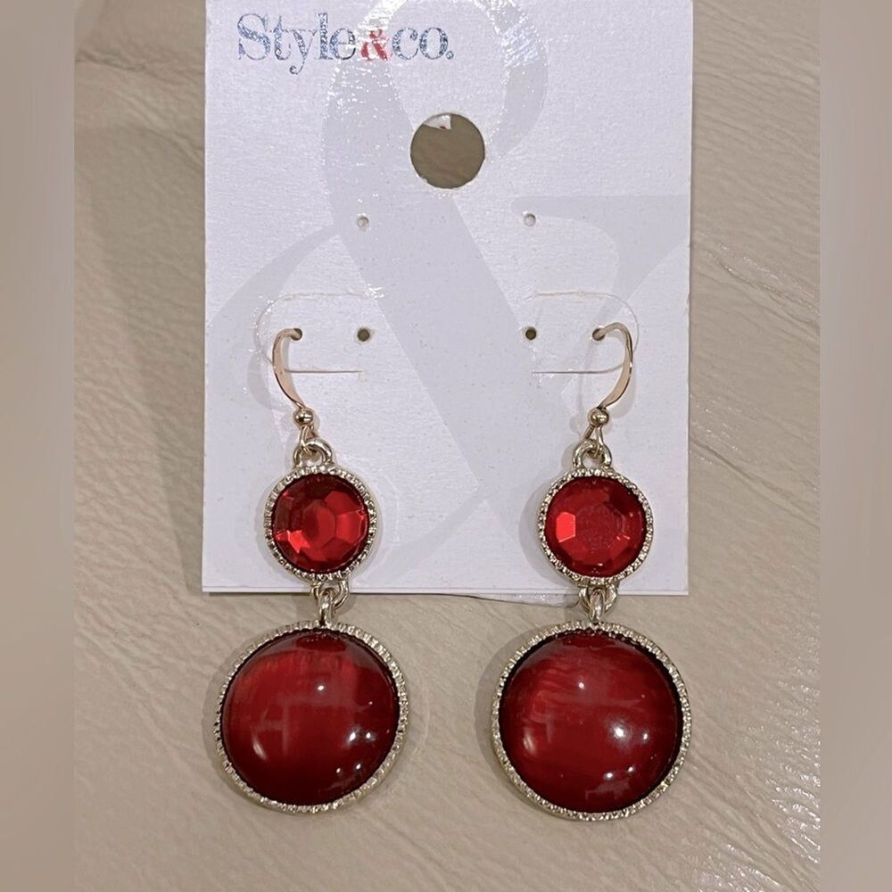 Style & Co. Bubble Drop Earrings Christmas Holiday Red Gold NWT